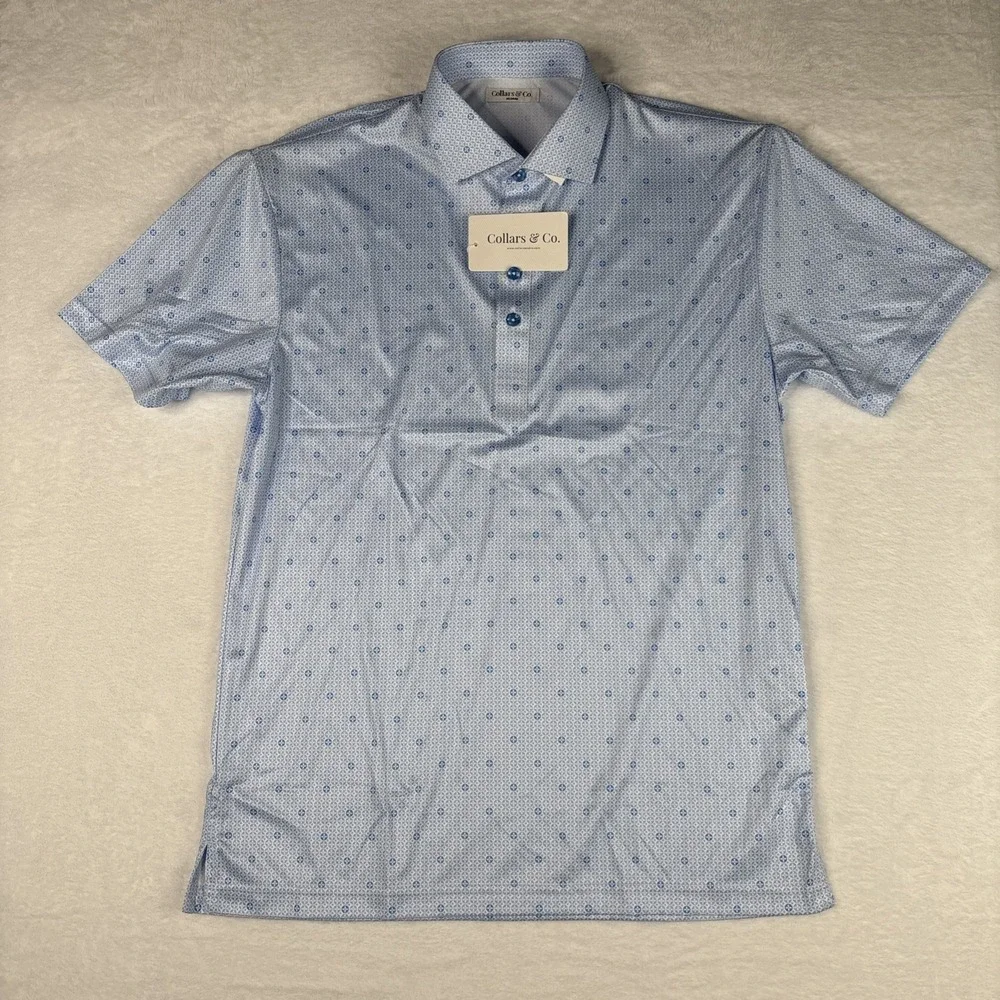 Collars and Co NWT Semi-Spread Collar Polo Medallion Sky Blue - Size Medium - Picture 2 of 7